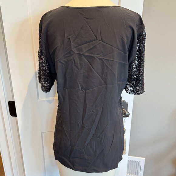 St John Sequin Short Sleeve Scoop Neck Top - Picture 4 of 15